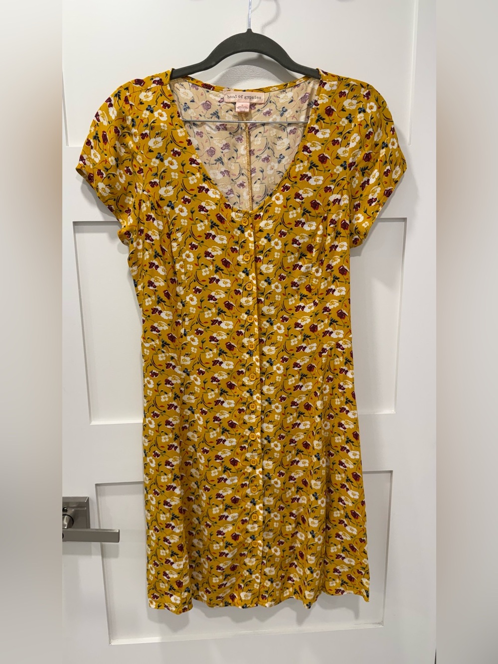 Mustard Floral Button-Front Dress